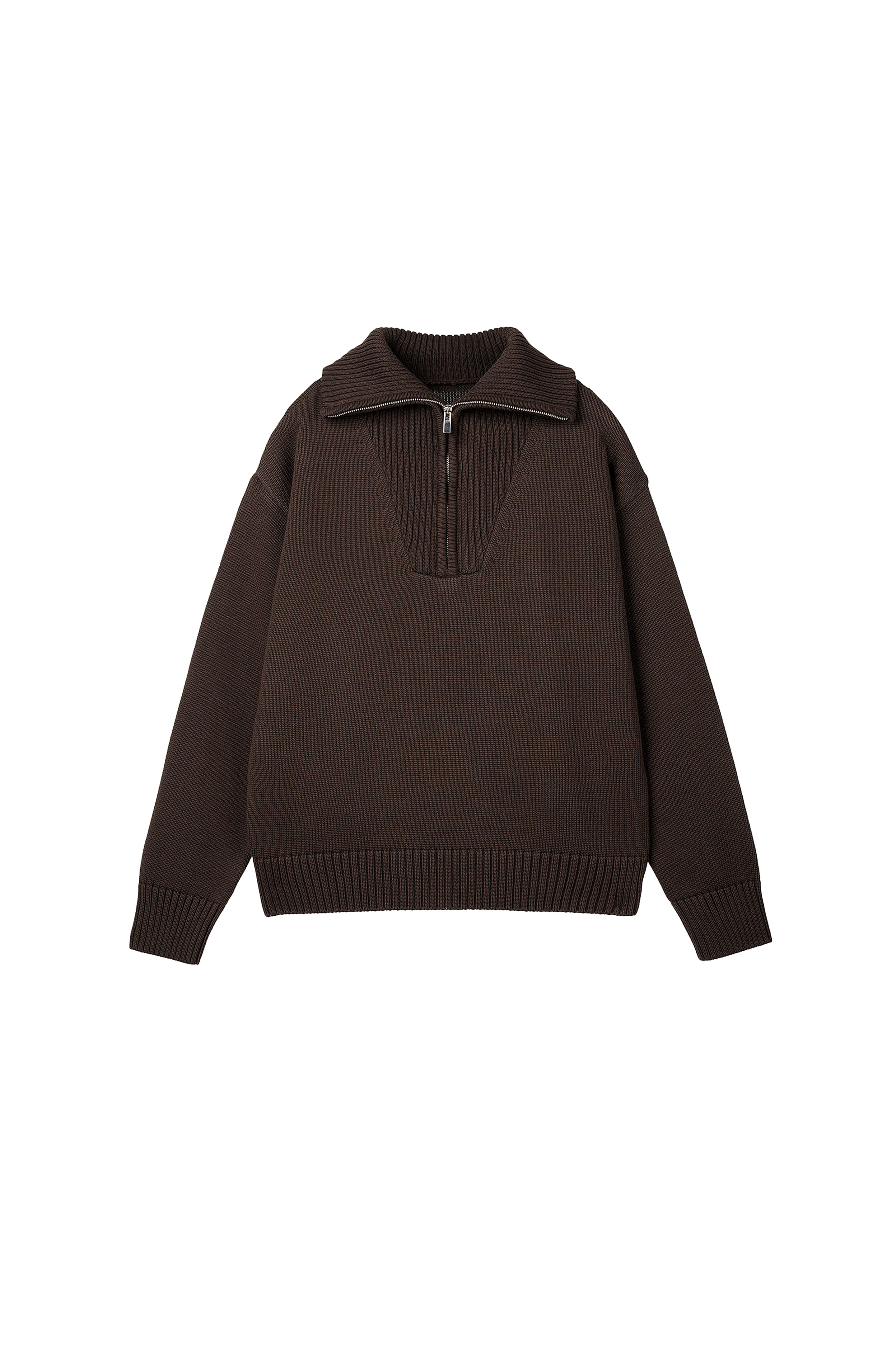 Half-zip Knitted Pull-over Brown