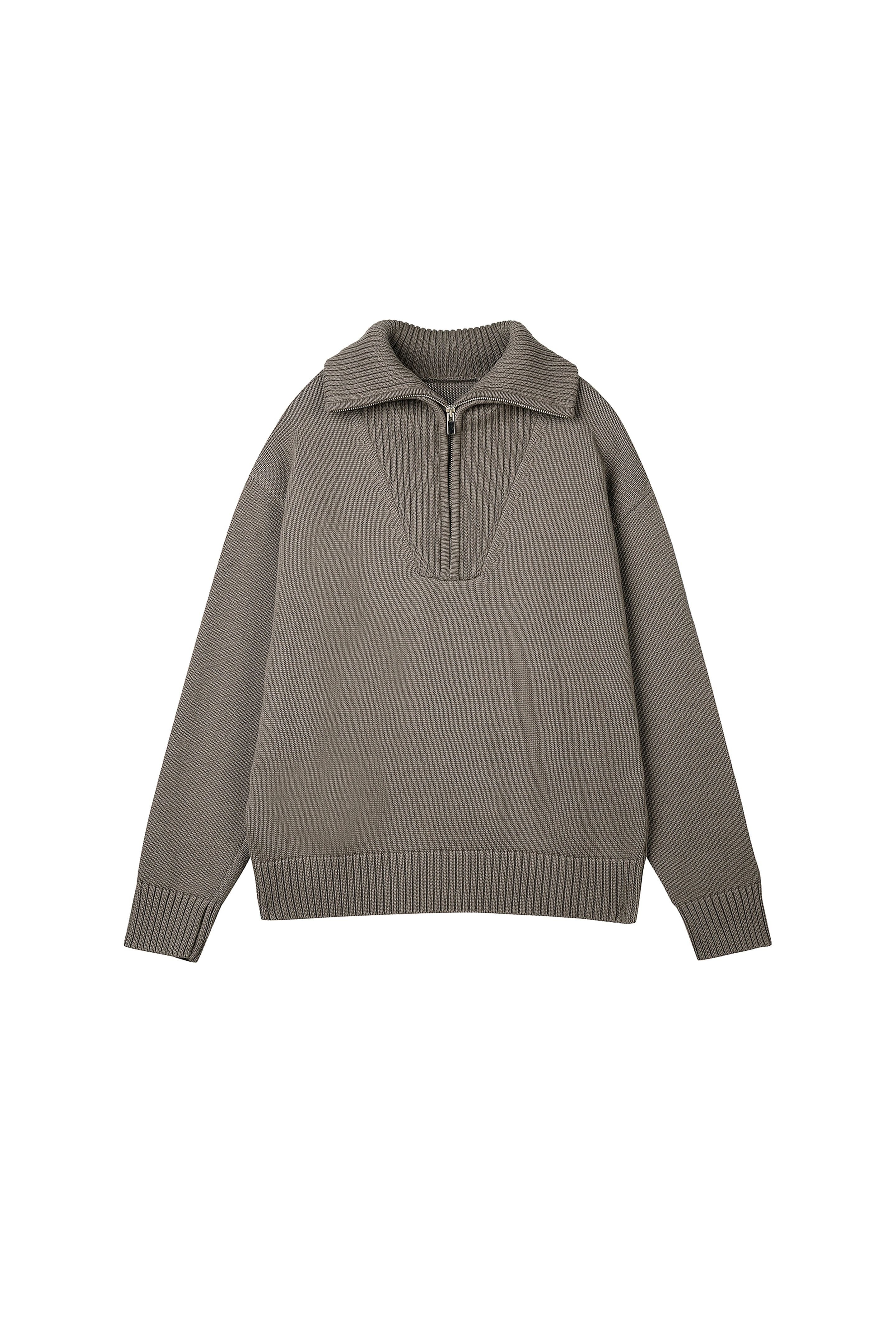 Half-zip Knitted Pull-over Khaki Grey