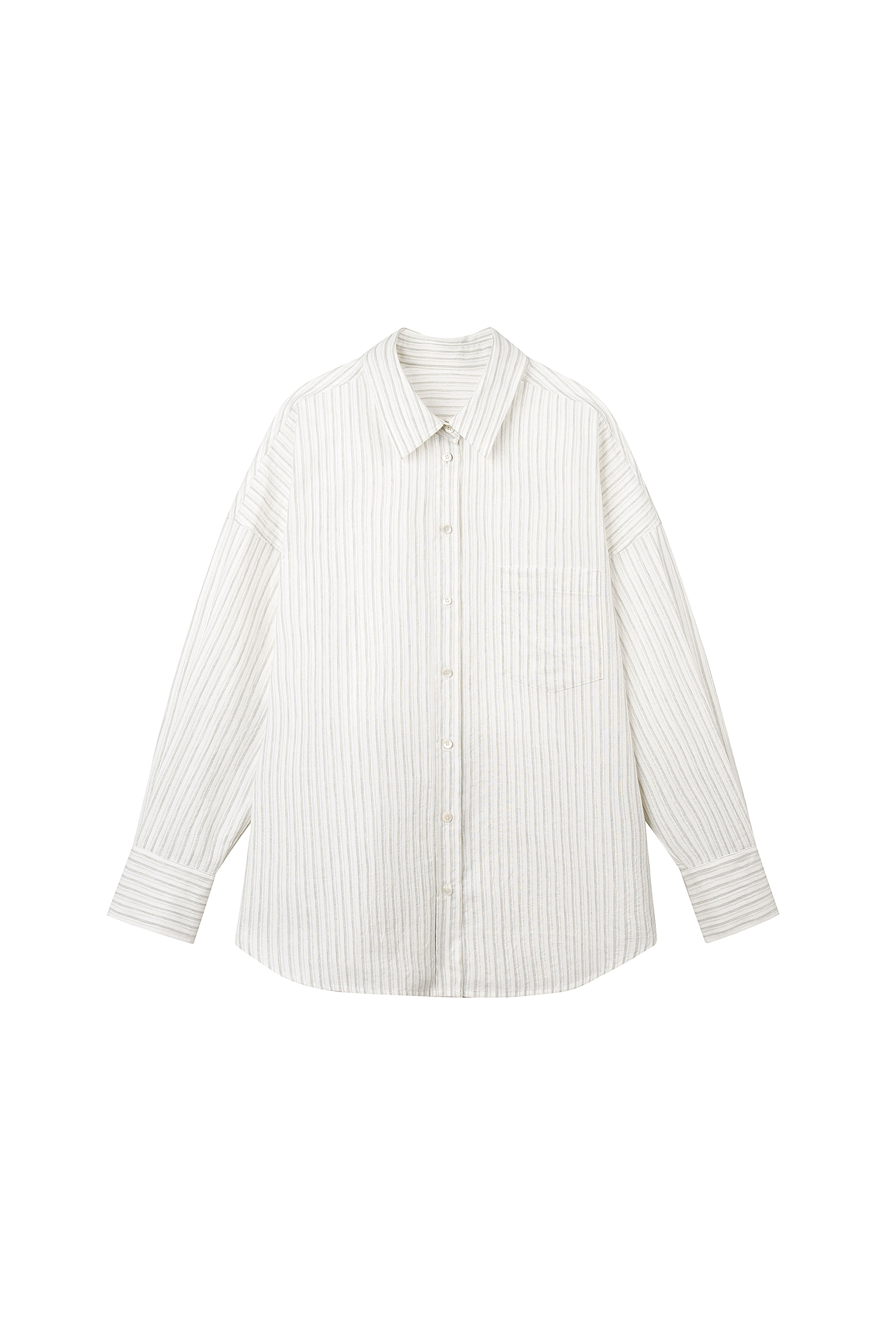 3rd) Cotton Shirts Stripe Over-sized Khaki